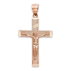 Solid 14k Rose Gold Crucifix Pendant - Jewelry Gifts for Men